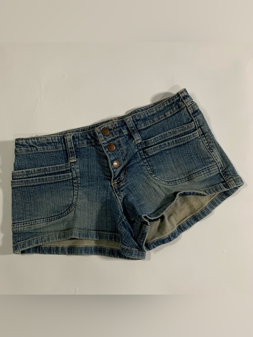 Y2K Tilt Low Rise Denim Shorts Size 0 Blue Wash
